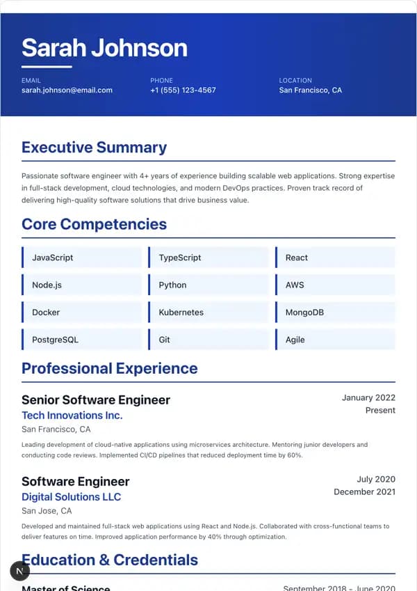 Executive template preview