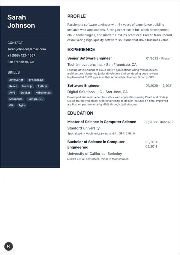 Professional template preview