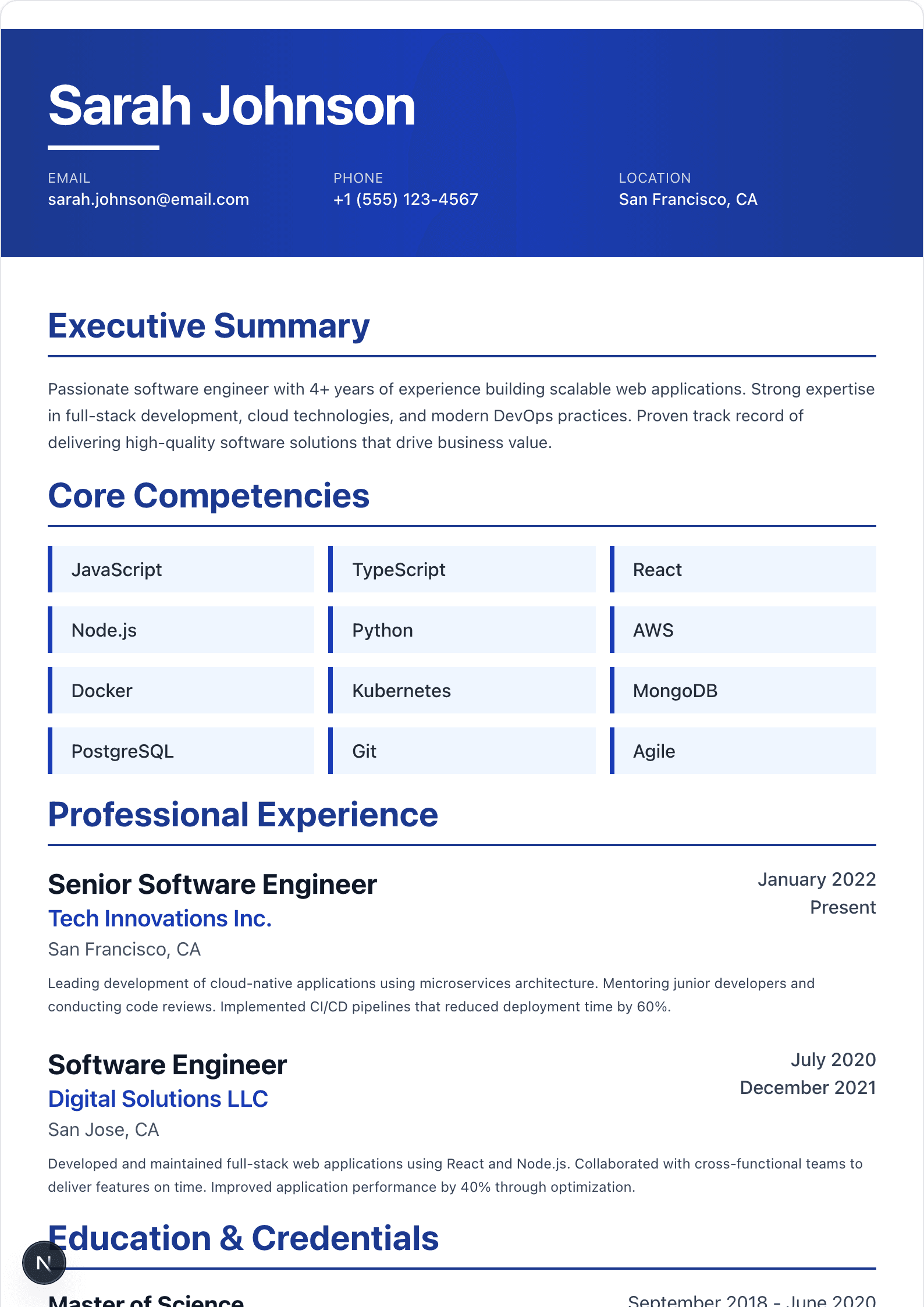 Executive template preview