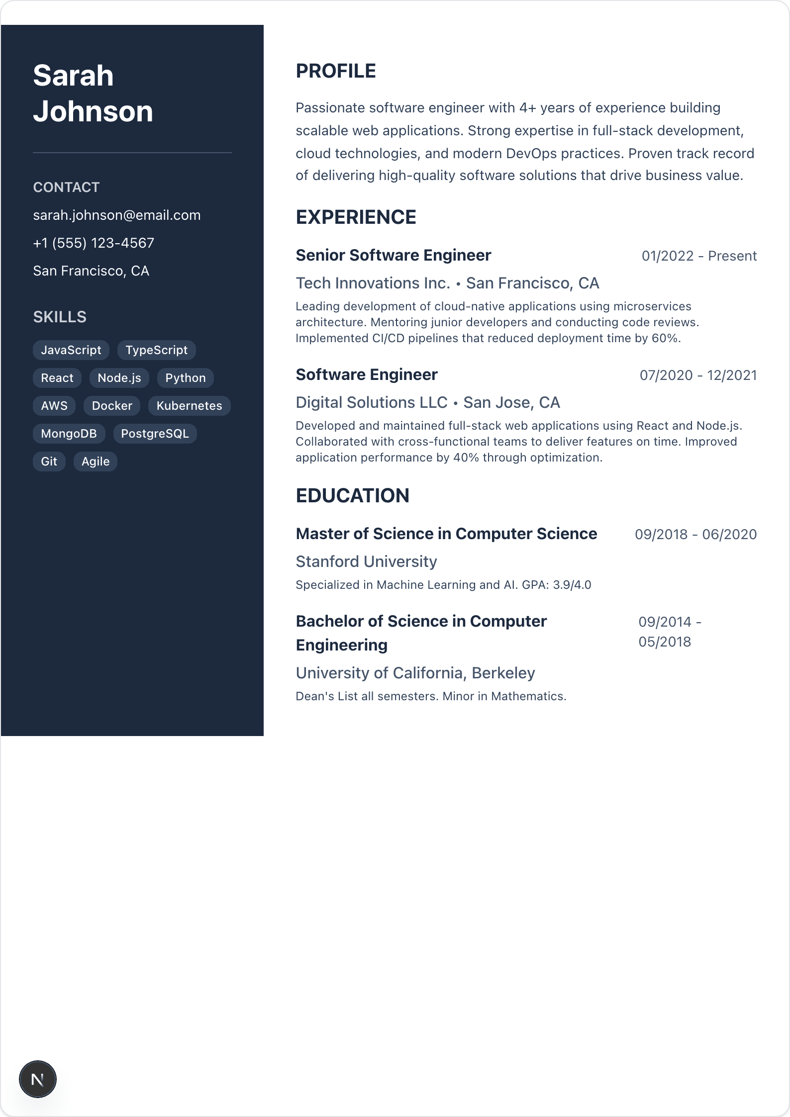 Professional template preview